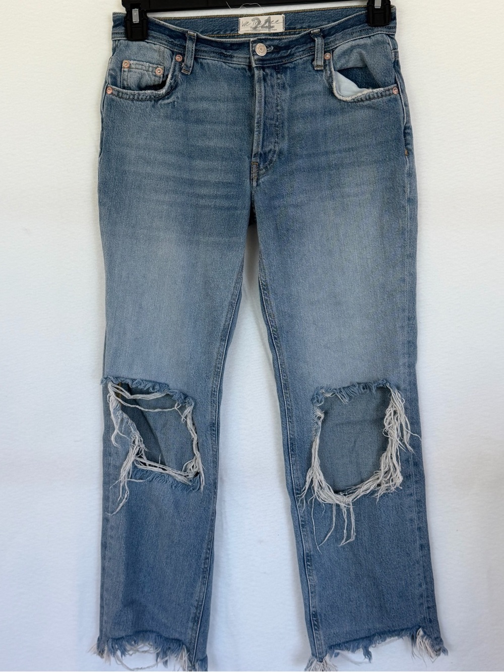 Free People Blue Distressed Ripped Straight leg Jeans